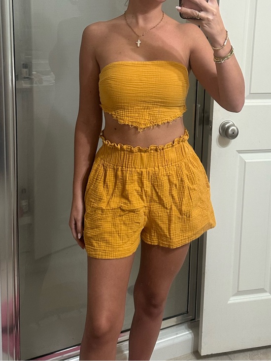 Papermoon Pants - Papermoon Mustard Yellow High-Waist Smocked Shorts